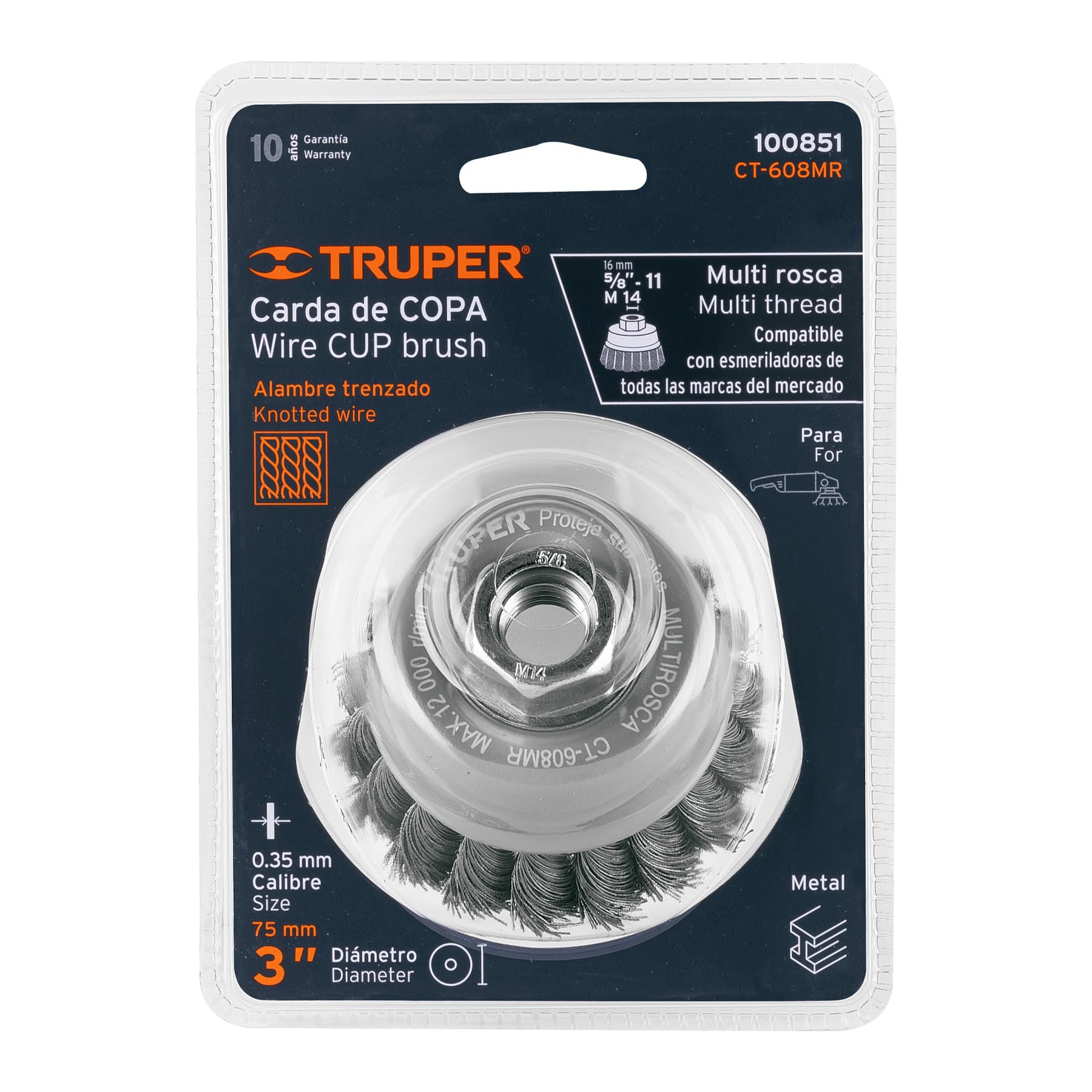 Carda de copa, alambre trenzado fino,3 T-608MR Truper 100851