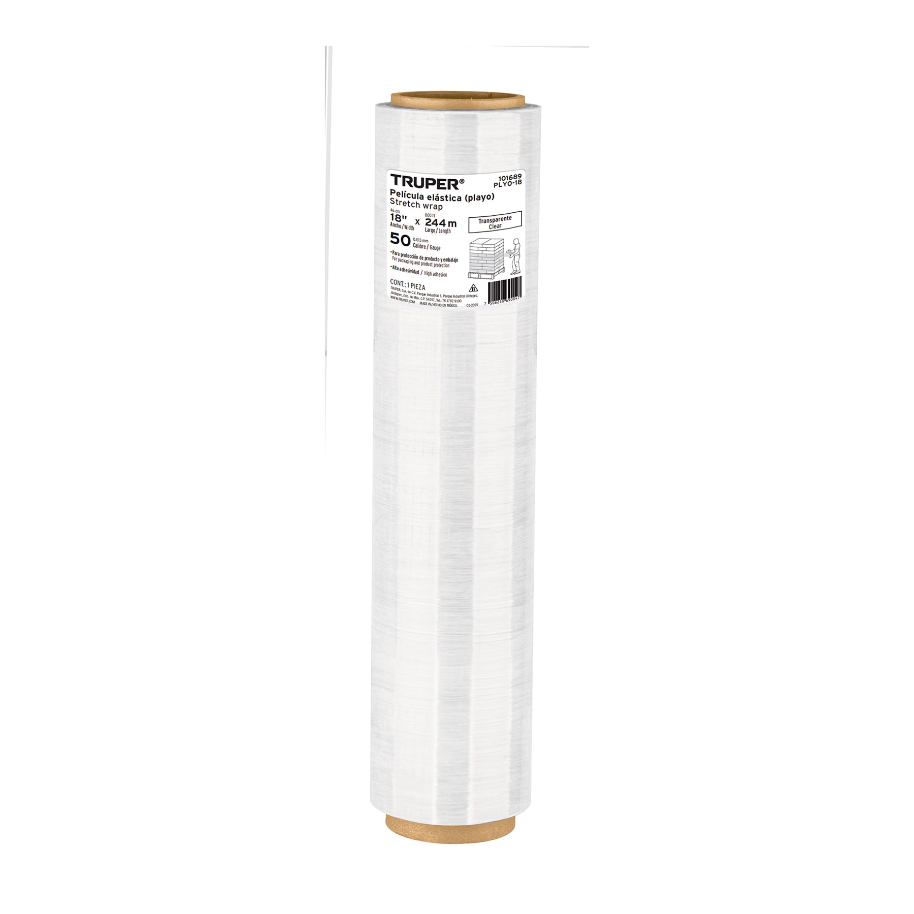 Rollo de 244 mts pelicula plastica estirable ancho 18 cal 50 PYLO-18 Truper 101689
