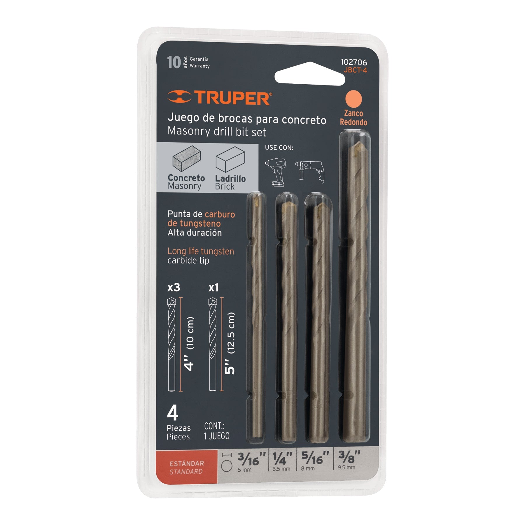 Juego de 4 brocas para concreto, JBCT-4 Truper 102706