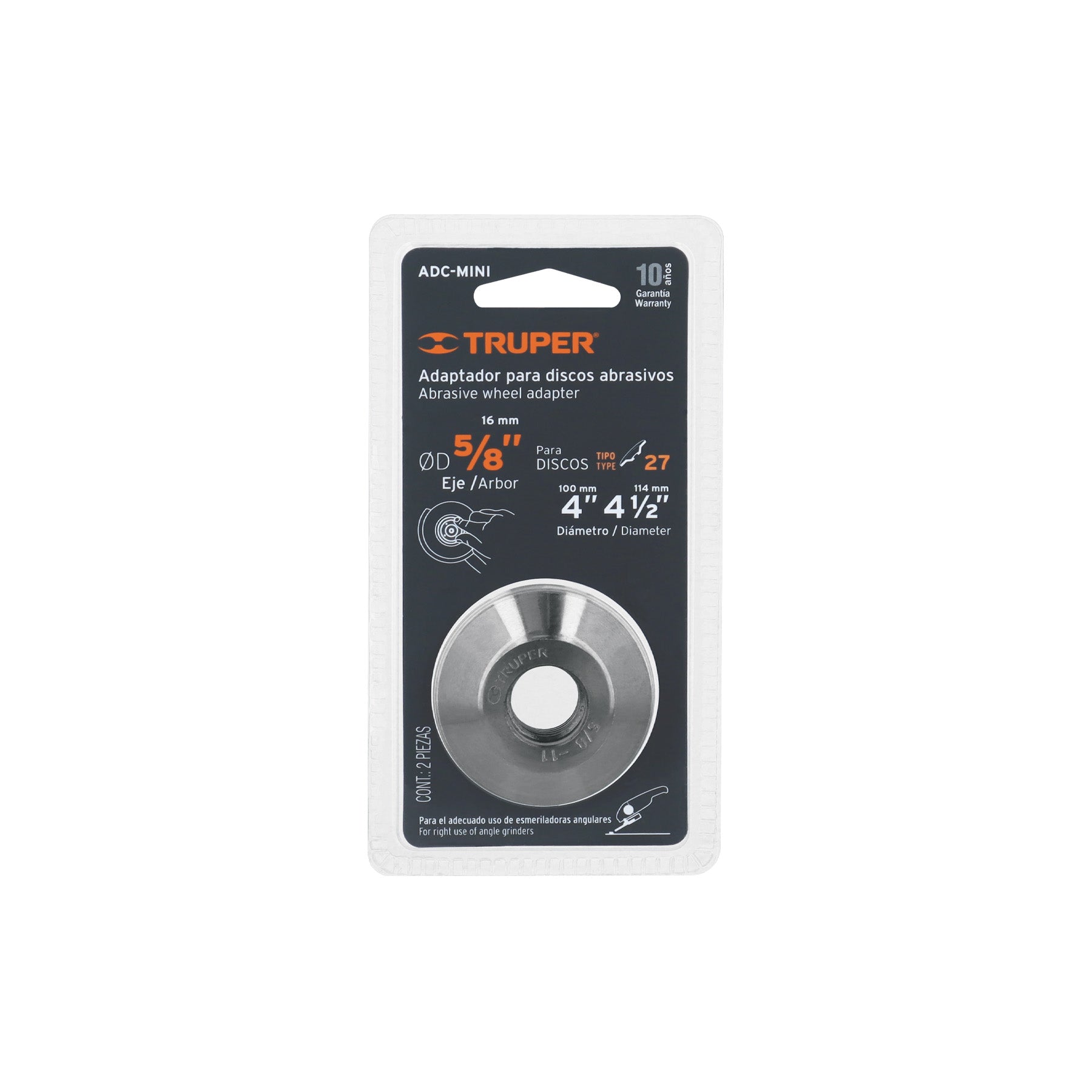 Adaptador para discos abrasivos 4 y 4 1/2 tipo 42, 5/8-11  ADC-MINI Truper 10544