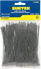 Cinchos plasticos 100 x 2.5 mm , tension 8 Kg de 100 piezas, color negro Surtek 114201