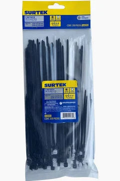 Cinchos plasticos 203 x 3.6 mm, tension 18 Kg de 50 piezas color negro Surtek 114209