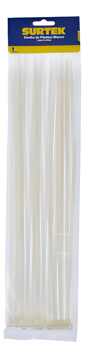Cinchos plasticos 300 x 4.6 mm , tension 22 Kg de 50 piezas color blanco Surtek 114212