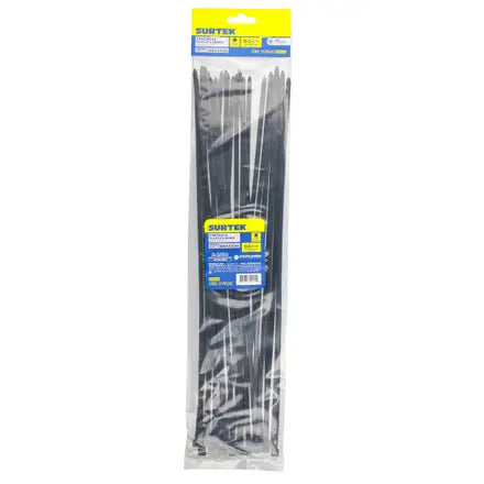 Cinchos plasticos 368 x 4.6 mm , tension 22 Kg de 25 piezas color negro Surtek 114215