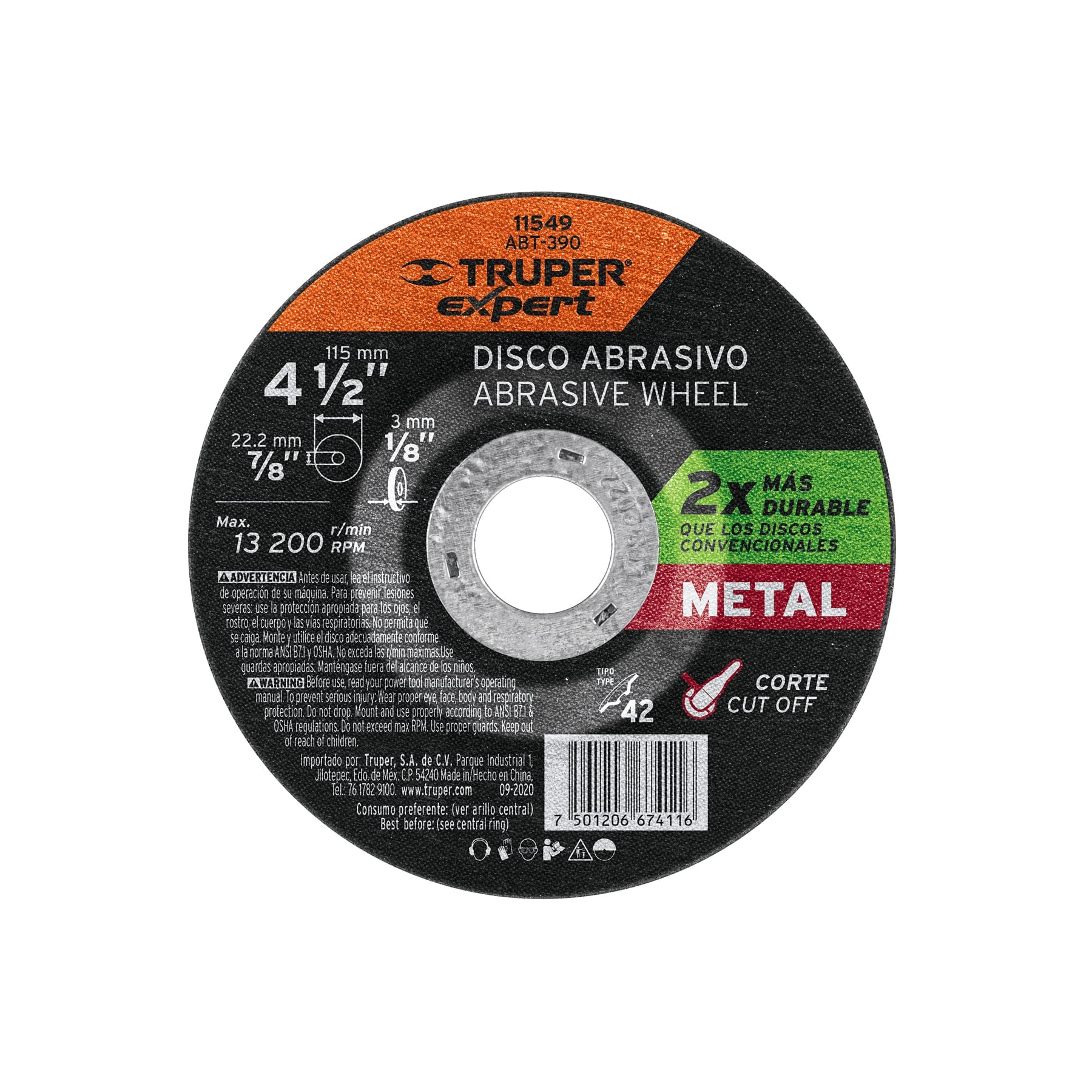 Disco Tipo 42 De 4 1/2 X 3.2mm Corte Metal ABT-390 Truper 11549