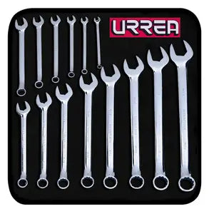 Juego llaves combinadas satinadas metricas 12 puntas 14 pzas Urrea 1200D
