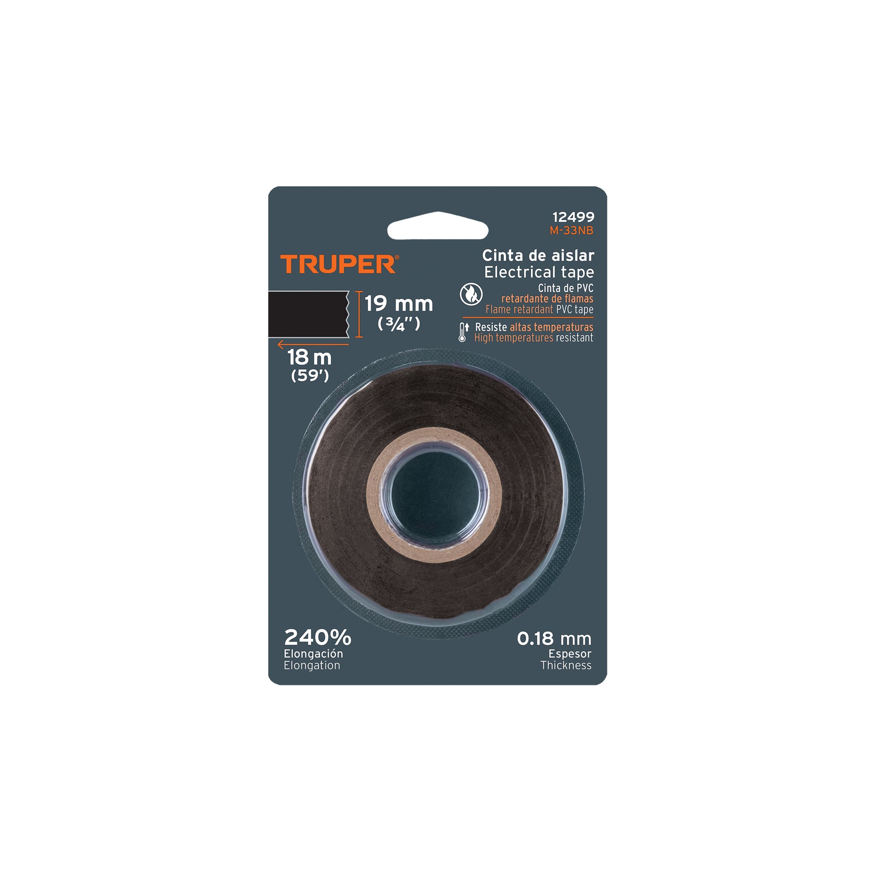 Cinta de aislar de 18 m x 19 mm, negra en blíster, M-33NB Truper 12499