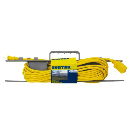 Extension electrica uso rudo polarizada color amarillo, 10 m Surtek 136044