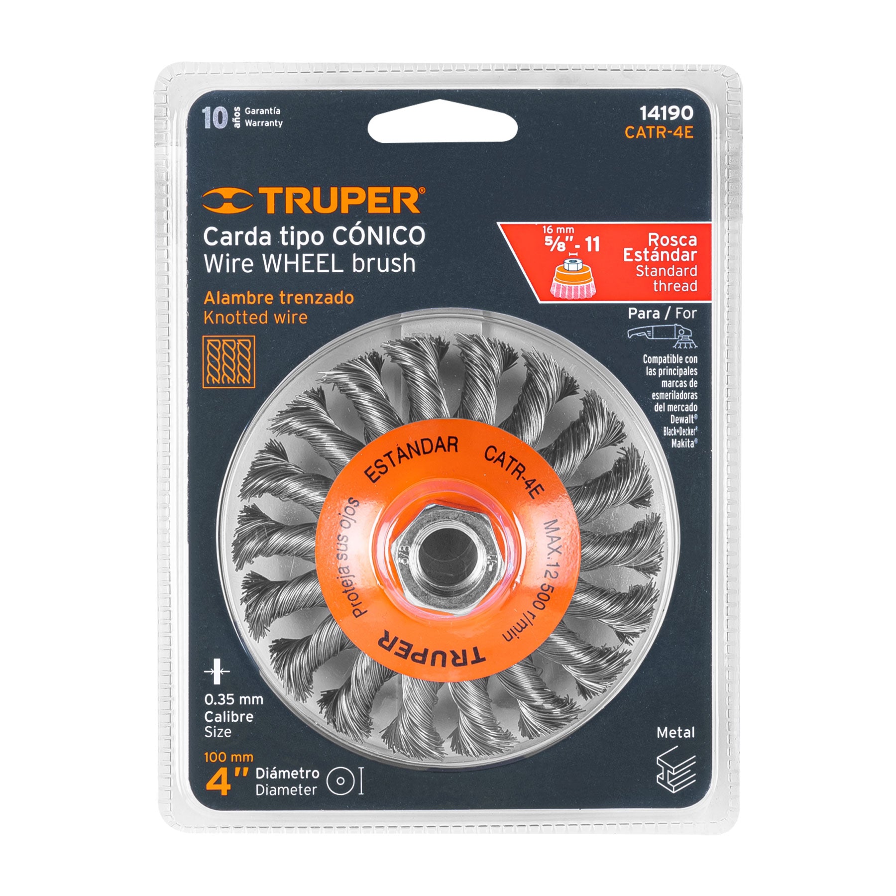 Carda tipo cónico 4, trenzado, 5/8#-11 CATR-4E Truper 14190