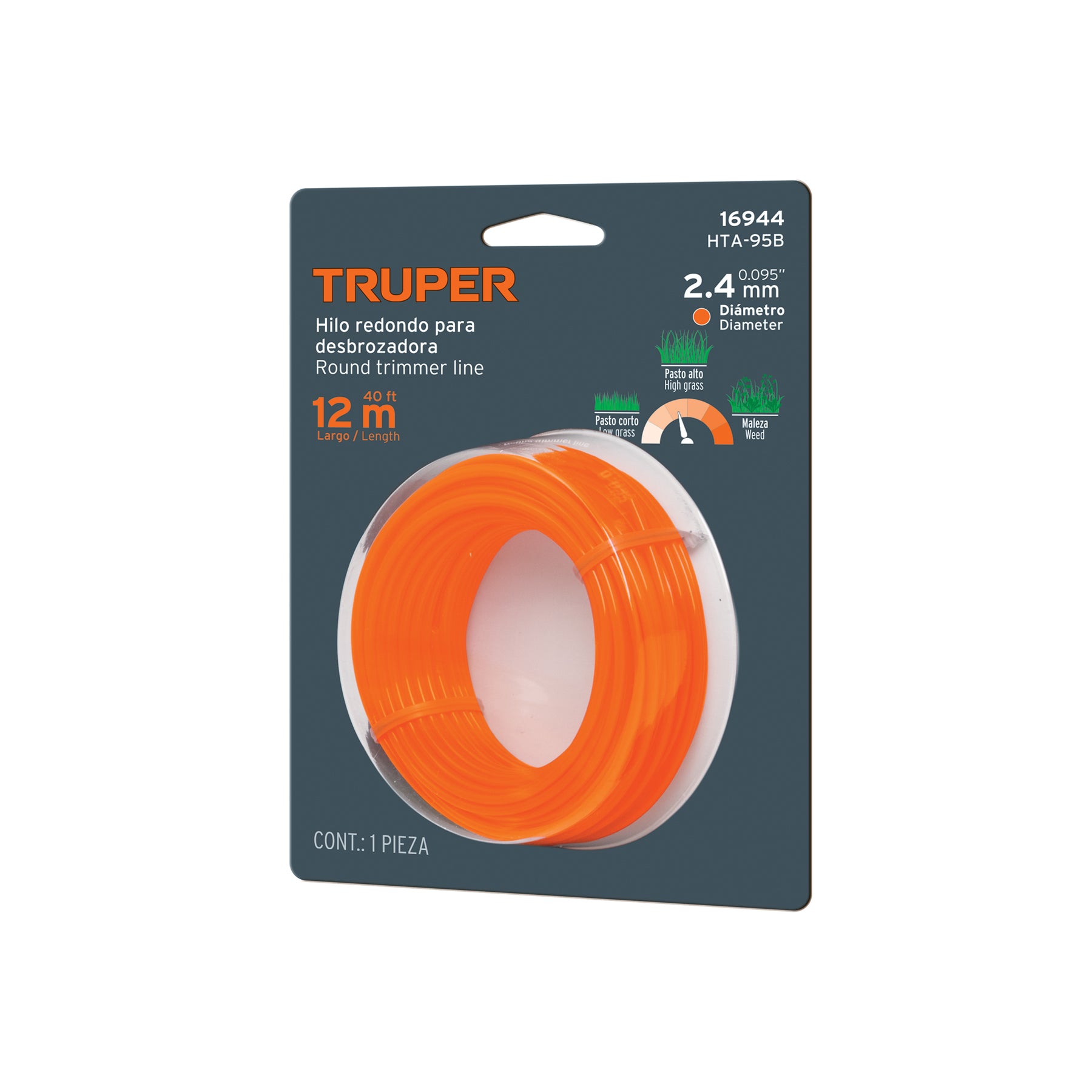 Rollo de hilo para desbrozadora, 2.4 mm x 12 m, HTA-95B Truper 16944