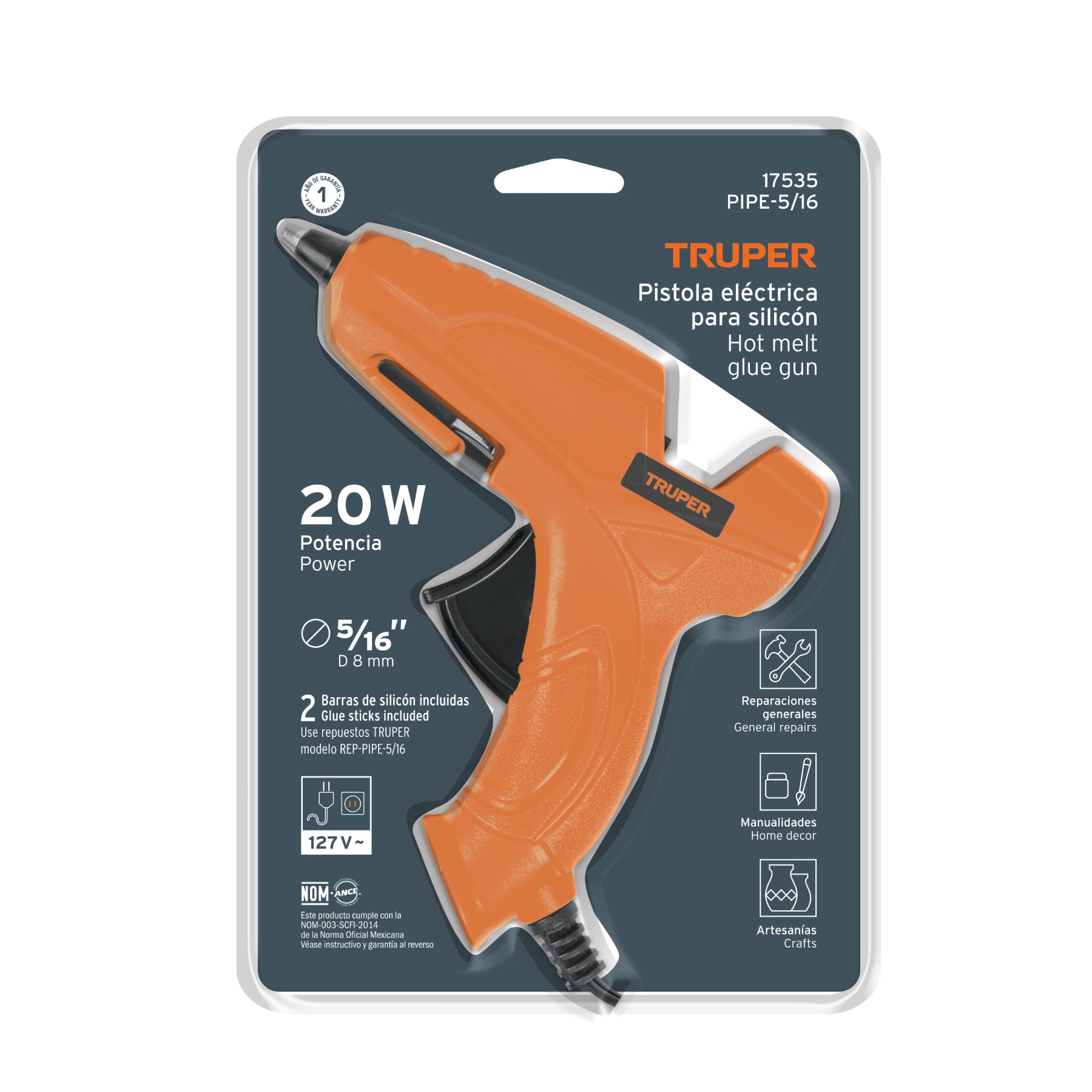 Pistola eléctrica para silicón de 5/16, PIPE-5/16 Truper 17535