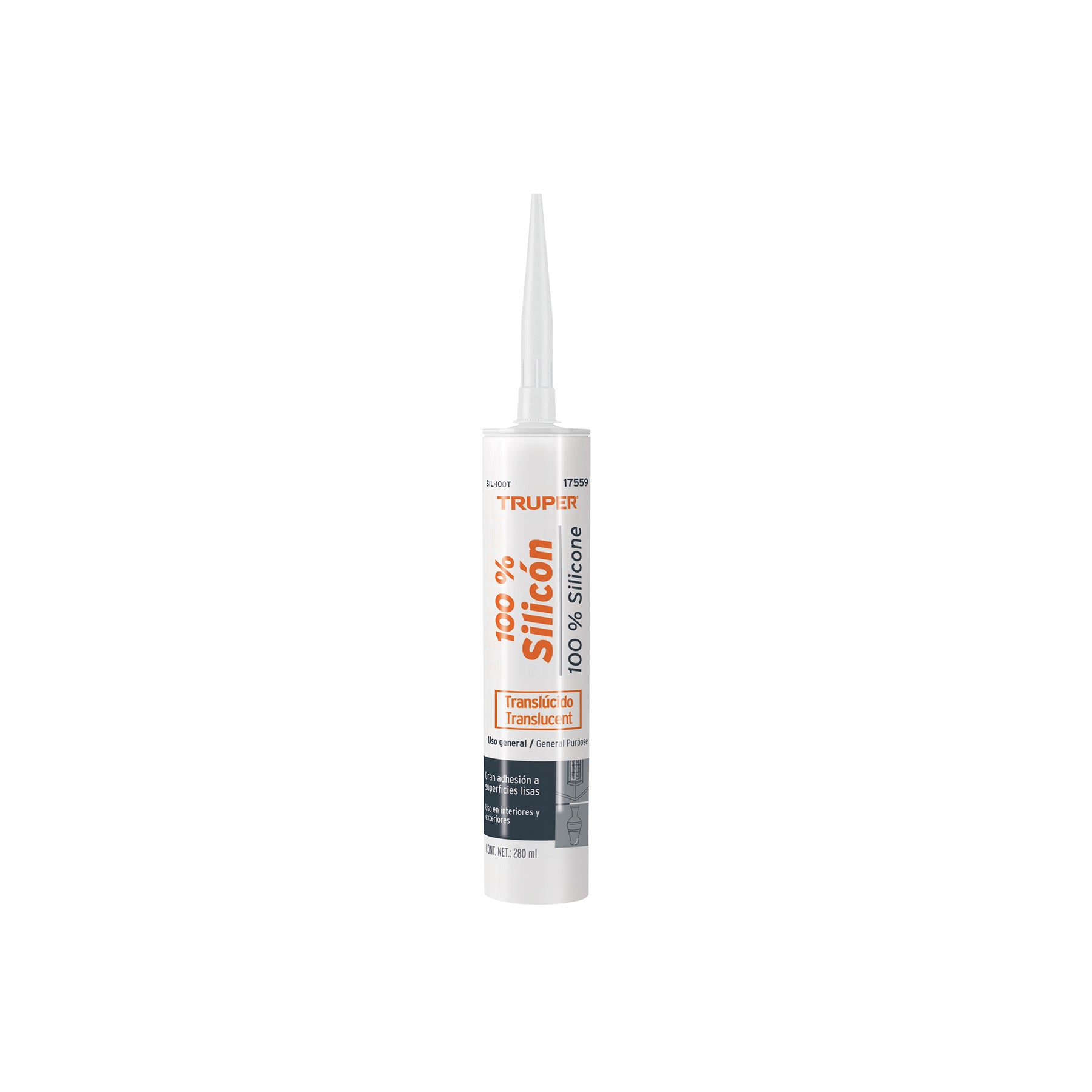 Sellador transparente 100% silicón de 280 ml, SIL-100T Truper 17559