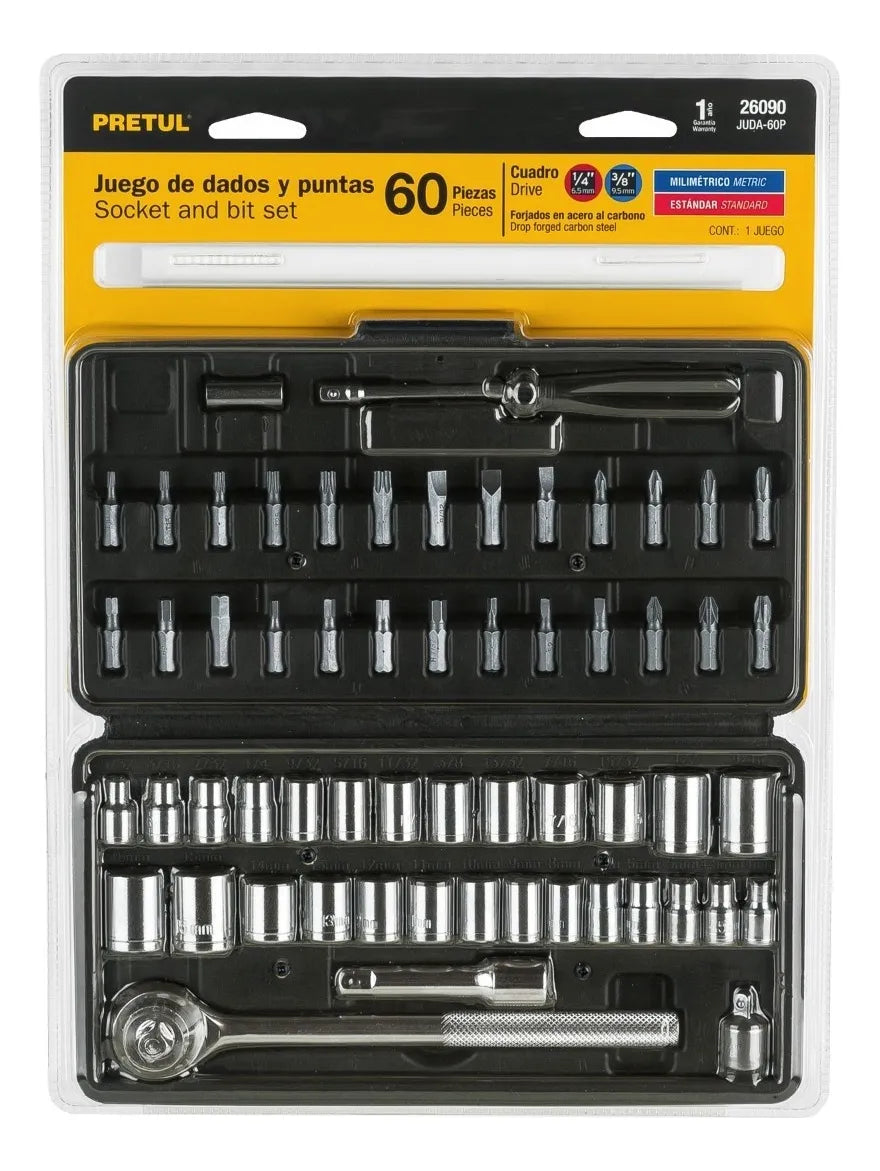 Juego De 60 Herramientas 1/4 Y 3/8 Para Mecanico JUDA-60P 26090