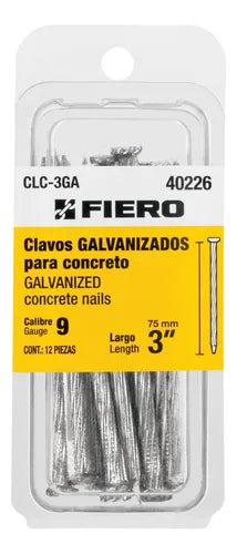 Blíster con 12 clavos galvanizados para concreto 3, Fiero 40226 CLC-3GA