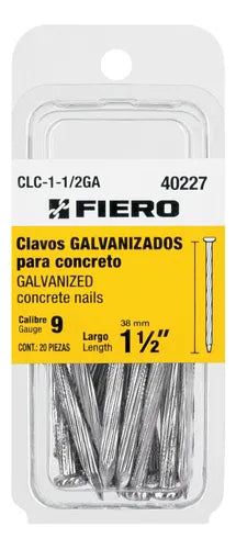 Blíster con 20 clavos galvanizados p/concreto 1-1/2, Fiero 40227 CLC-1-1/2GA