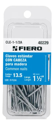 Blíster con 70 clavos estándar 1-1/2 con cabeza, Fiero 40229 CLE-1-1/2A