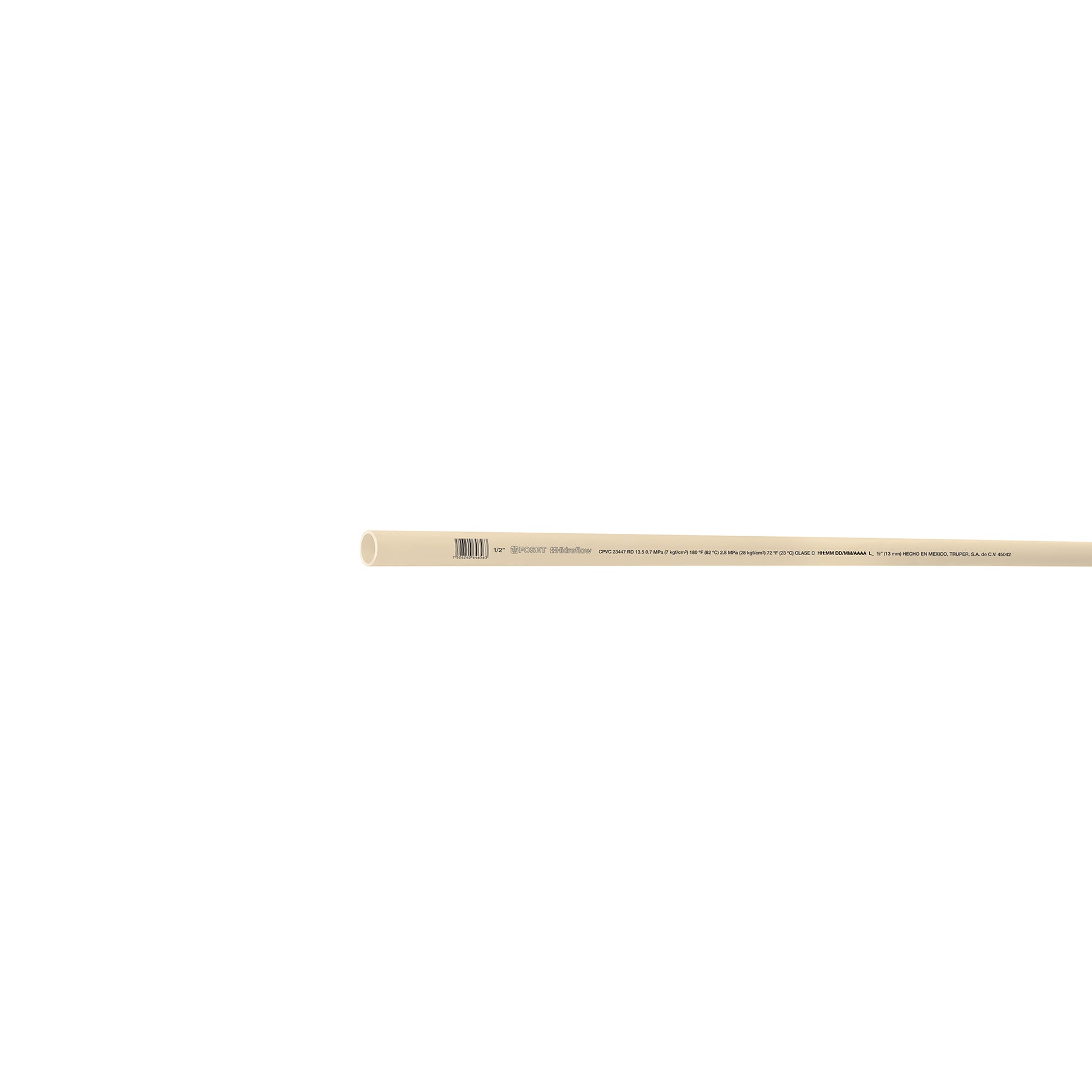 Tubo de 3/4 de CPVC hidráulico RD 13.5 de 3 m, Foset 45043 CPVC-002