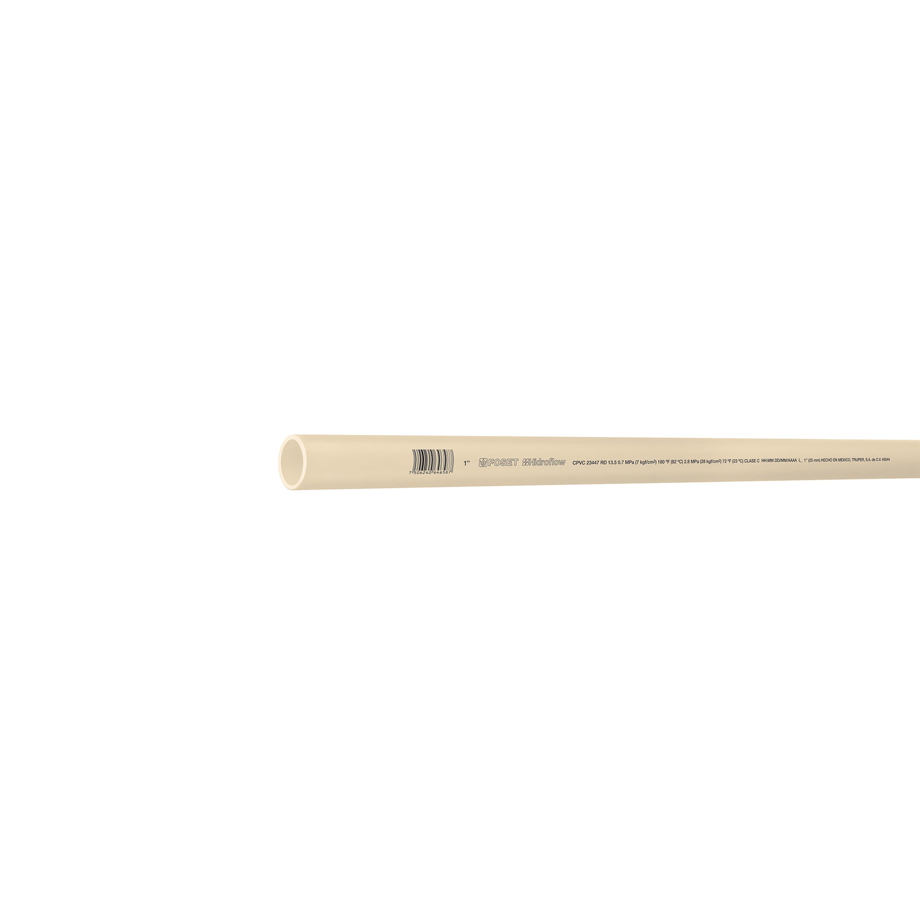 Tubo de 1 de CPVC hidráulico RD 13.5 de 3 m, Foset 45044 CPVC-003