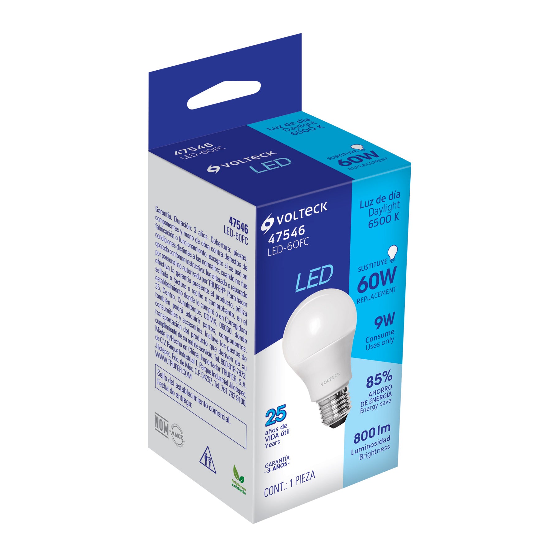 Lampara Led tipo bulbo 9W luz de dia LED-60FC Volteck 47546