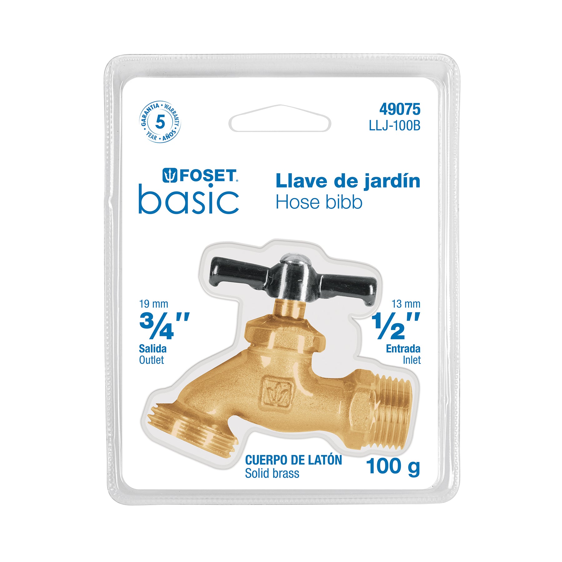 Llave para manguera, latón, 100 gr, 1/2,blister,Foset Basic 49075 LLJ-100B