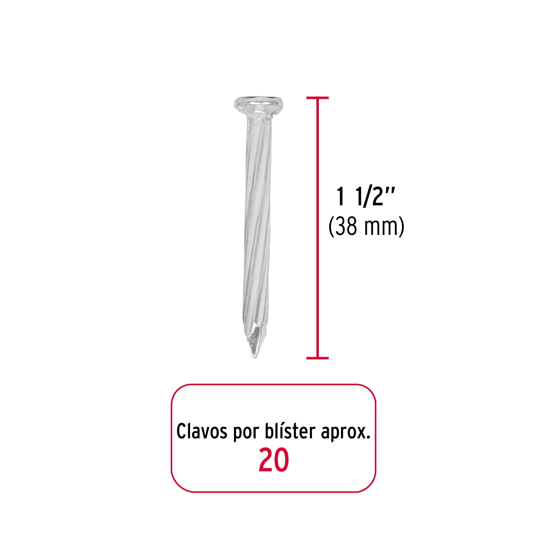 Blíster con 20 clavos galvanizados p/concreto 1-1/2, Fiero 40227 CLC-1-1/2GA