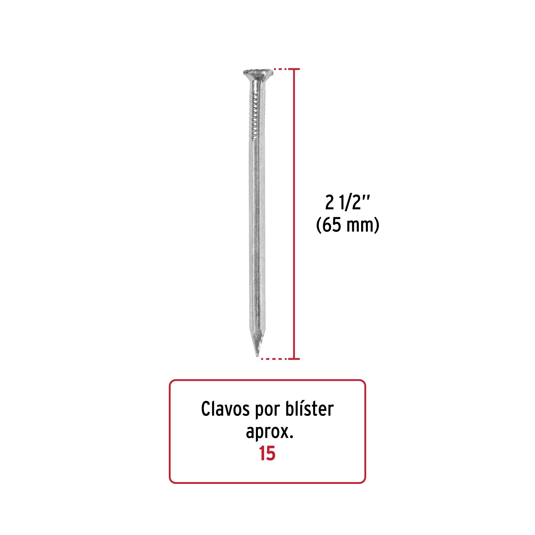 Blíster con 15 clavos galvanizados p/concreto 2-1/2, Fiero 40224 CLC-2-1/2GA