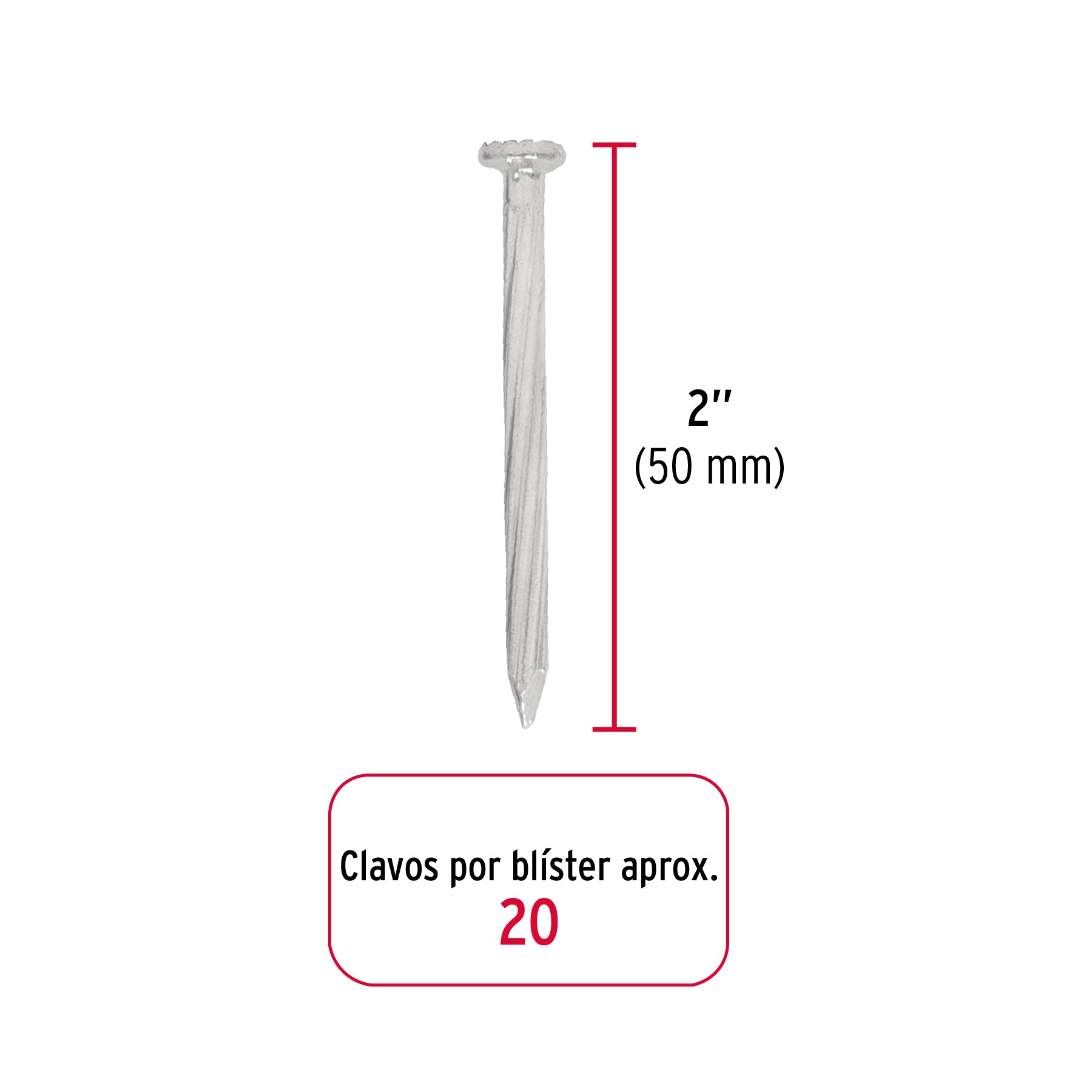 Blíster con 20 clavos galvanizados para concreto 2, Fiero 40225 CLC-2GA