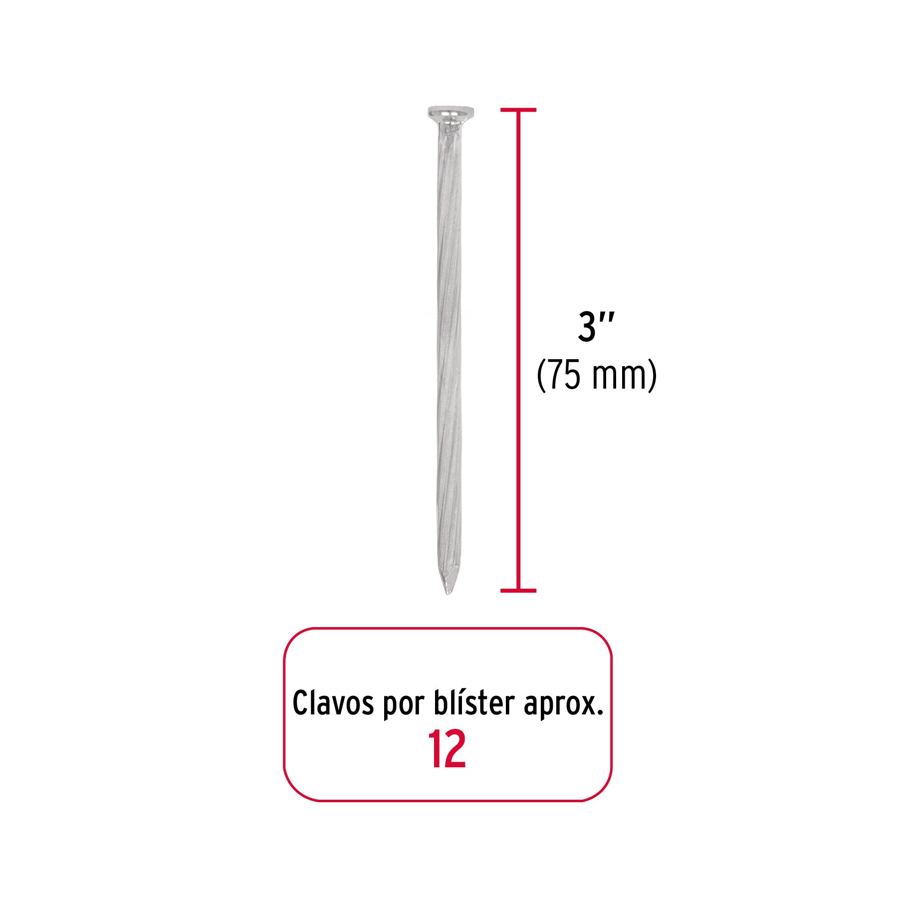 Blíster con 12 clavos galvanizados para concreto 3, Fiero 40226 CLC-3GA