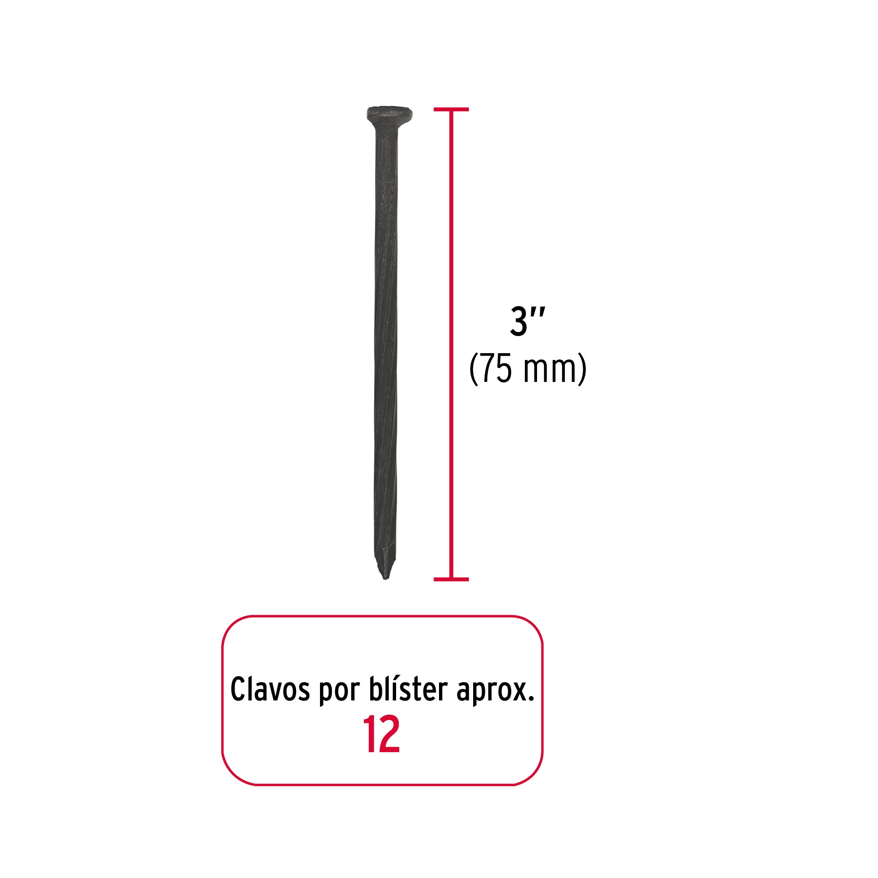 Blíster con 12 clavos negros para concreto 3, Fiero 40222 CLC-3NA