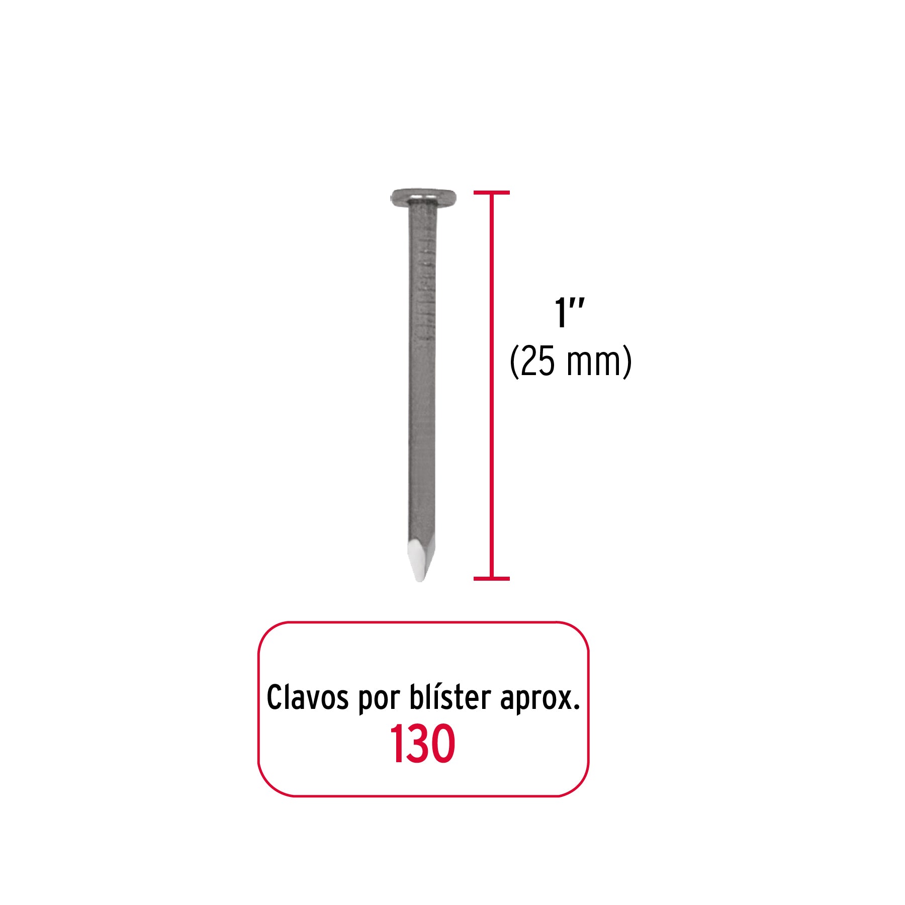 Blíster con 130 de clavo estándar 1 con cabeza, Fiero 40231 CLE-1A