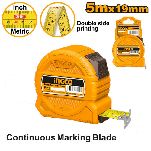 Cinta Métrica Acero 5m x 19mm Métrico y Pulgadas Ingco HSMT39519