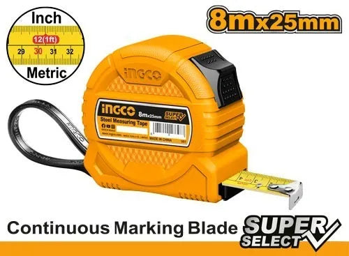 Cinta Métrica Acero 8m x 25mm Métrico y Pulgadas Ingco HSMT39825