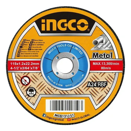 Disco de corte de metal abrasivo 115x1.2mm Ingco MCD121151
