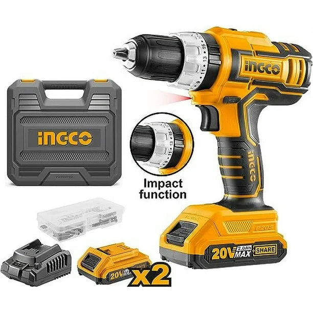 Taladro atornillador rotomartillo 20 v con accesorios Ingco UCIDLI20031