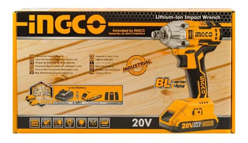 Llave de impacto de 1/2 inalambrico  20V 2 Baterias de 2amp. Tres dados de impacto Cargador inteligente Ingco UCIWLI2001